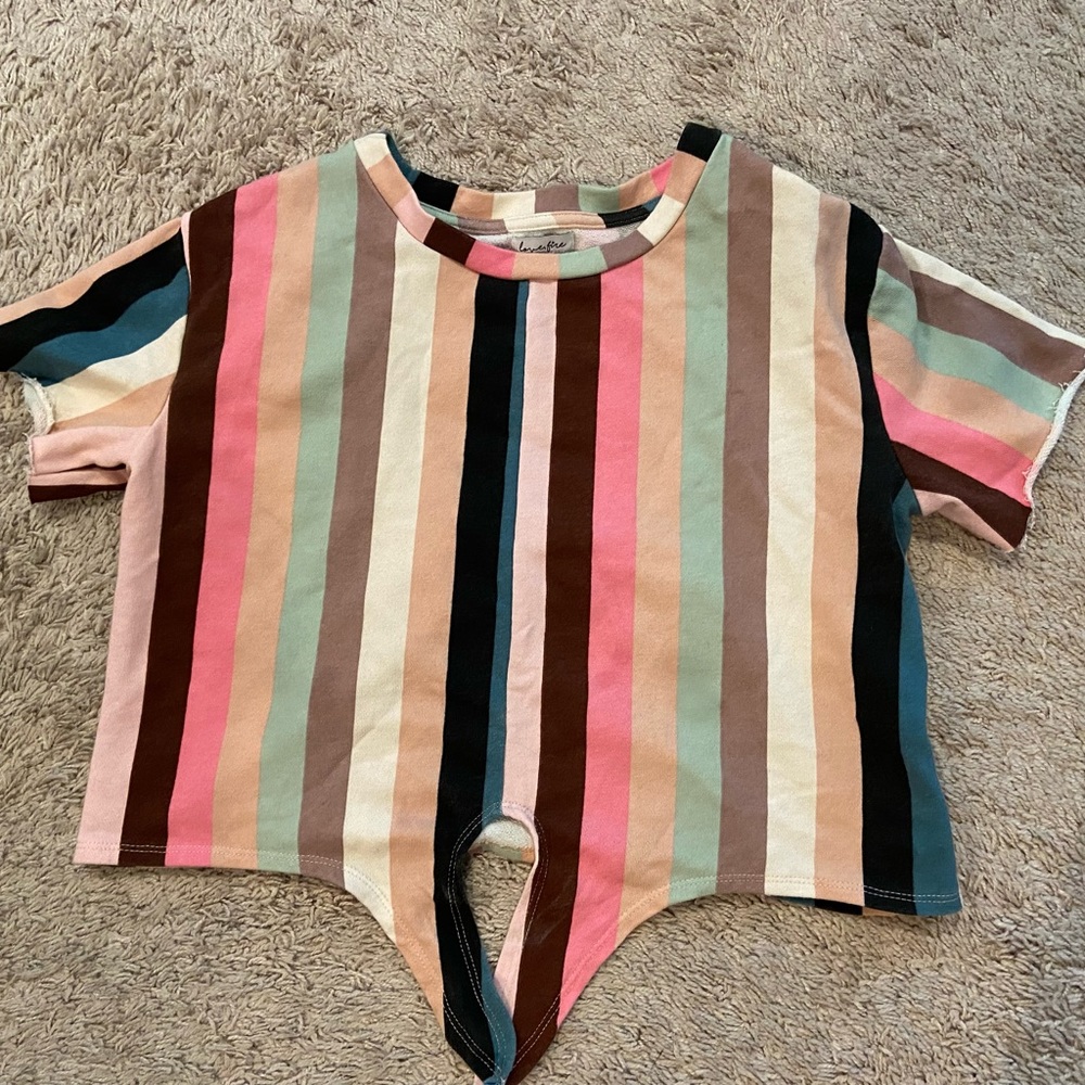 Love. Fire Front tie Striped Crop blouse Pink Rainbow size Small